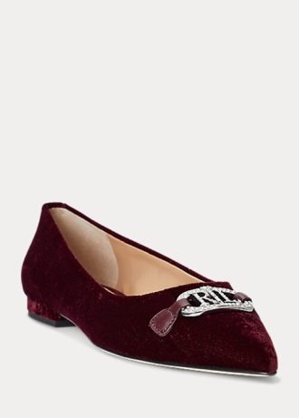 Βουργουνδία Γυναικεία Flat παπούτσια Ralph Lauren Lilah Velvet Ballet