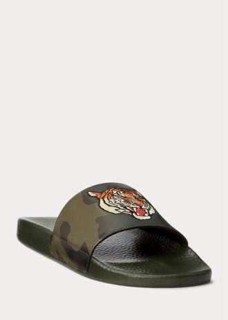 Ανδρικές δερμάτινες παντόφλες Olive Ralph Lauren Tiger Camo