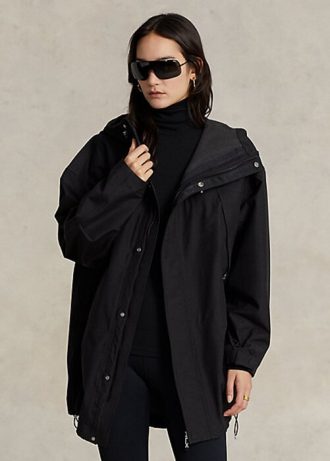 Μαύρο γυναικείο αντιανεμικό αδιάβροχο Ralph Lauren με κουκούλα