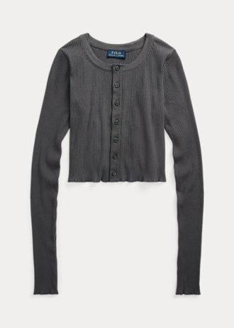 Γκρι γυναικεία μπλουζάκια Ralph Lauren με ριμπ κουμπιά μπροστά