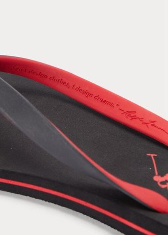 Μαύρες / Κόκκινες ανδρικές σαγιονάρες με μπουλόνι πόνυ Ralph Lauren