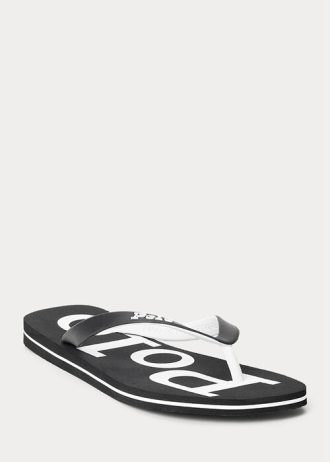 Ασπρόμαυρες ανδρικές σαγιονάρες με λογότυπο Ralph Lauren Bolt