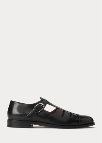 Μαύρα ανδρικά πέδιλα ψαράδων Ralph Lauren Burnished Calfskin