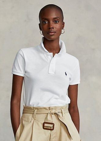 Λευκά γυναικεία μπλουζάκια πόλο Ralph Lauren Classic Fit Mesh