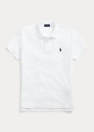 Λευκά γυναικεία μπλουζάκια πόλο Ralph Lauren Classic Fit Mesh