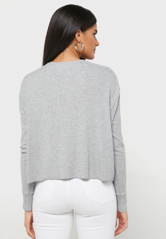 Γκρι γυναικείες μπλούζες με πλεκτό λαιμό Ralph Lauren Crew