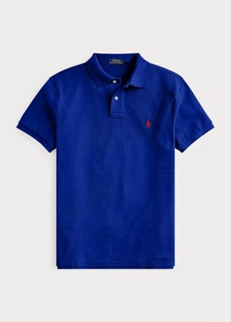 Μπλε ανδρικά μπλουζάκια πόλο Ralph Lauren Custom Slim Fit Mesh