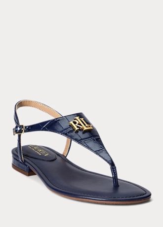 Γυναικεία δερμάτινα πέδιλα Ralph Lauren Ellington Navy