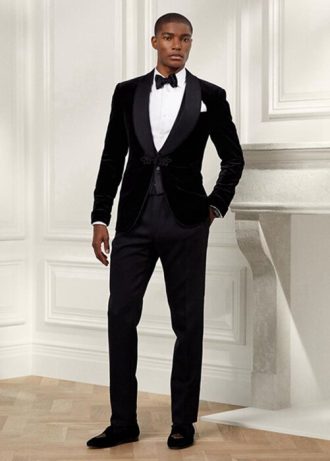 Μαύρο ανδρικό Ralph Lauren Gregory Χειροποίητο παντελόνι Barathea Tuxedo