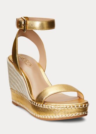 Χρυσή γυναικεία δερμάτινη εσπαντρίλια Ralph Lauren Hilarie Metallic