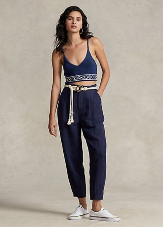 Γυναικείο παντελόνι με πλισέ λινό Ralph Lauren Navy