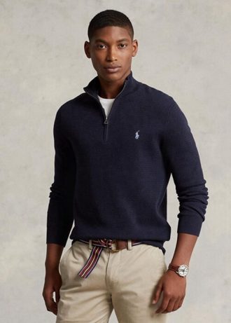 Ανδρικά μπλουζάκια από βαμβακερά υφή Ralph Lauren Navy με φερμουάρ