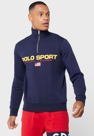 Ανδρικό φούτερ με φερμουάρ Ralph Lauren με λογότυπο Navy