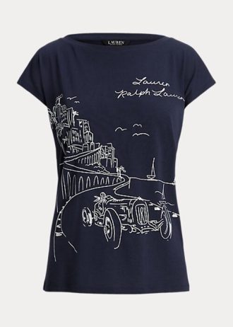 Γυναικεία μπλουζάκια με γραφικό φανελάκι Ralph Lauren Navy