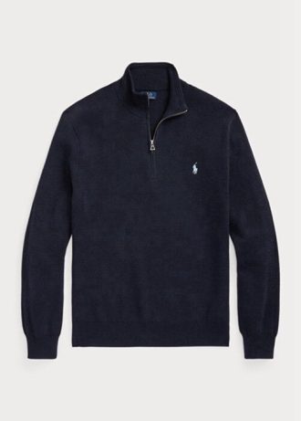 Ανδρικά μπλουζάκια από βαμβακερά υφή Ralph Lauren Navy με φερμουάρ