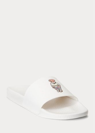 Λευκές ανδρικές παντόφλες Ralph Lauren Polo Bear