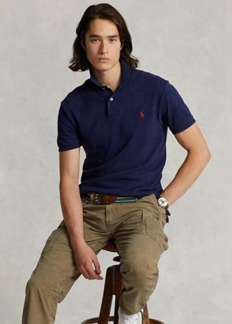 Ανδρικά μπλουζάκια πόλο Ralph Lauren Slim Fit Mesh Navy