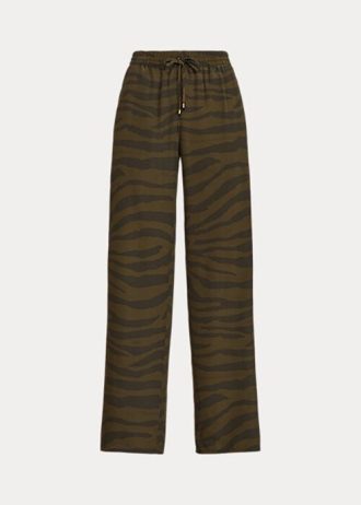 Γυναικείο παντελόνι με φαρδύ πόδι κρεπ Ralph Lauren Zebra-Print της Olive